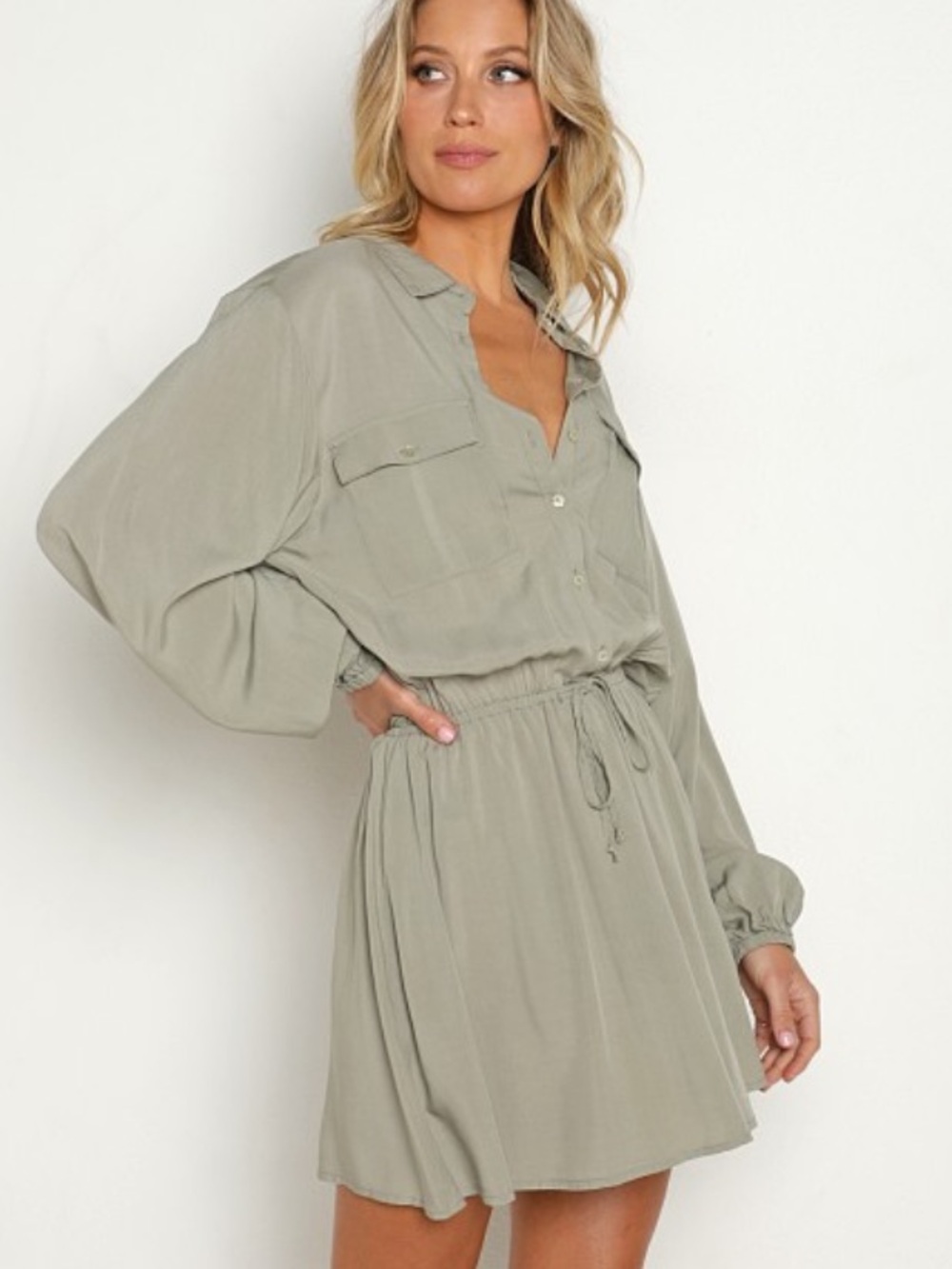 L Space Amelia Olive Long Sleeve Mini Dress